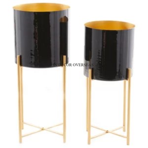 Juego de 2 macetas y macetas de jardín con forma redonda de Metal resistente chapado en oro de diseño único más elegante - Product Image 6