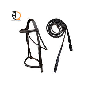 Harnais en cuir et nylon pour chevaux, rembourré et réglable, harnais plaqués laiton pour l'entraînement - Product Image 5