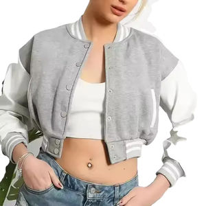 Nouvel arrivage de vêtements de ville d'hiver pour femmes Vestes de baseball unies vierges Vestes courtes universitaire pour femmes avec logo personnalisé - Product Image 1