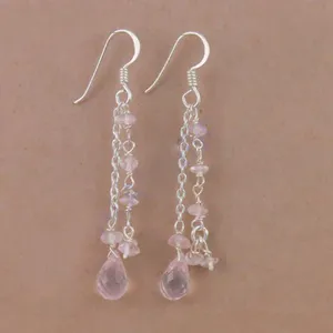 Boucles d'oreilles pendantes romantiques en pierre naturelle goutte d'eau pour femme, bijoux de mariage en alliage plaqué argent, tendance - Product Image 2