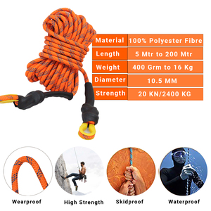 Cuerda dinámica de nailon naranja de 10,5mm de alta resistencia, gancho de escalada y montañismo en roca estática para exteriores para recorridos y seguridad - Product Image 5