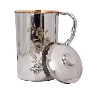 IndianArtVilla Steel Copper Floral Design Drinkware Gift Set of 1 <b>Jug</b> & <b>Glass</b> Set With Blue Gift Box- 1500 ML - Product Image 2