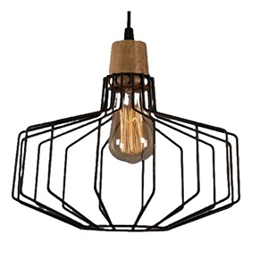 Lampe suspendue industrielle en métal avec cage métallique Lampe suspendue à ampoule rétro Edison avec douille en bois pour la décoration de la salle à manger de bar - Product Image 1