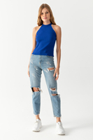 Blusa de punto para mujer Verano sin mangas Transpirable Punto acanalado Camiseta de punto de alta calidad Body Personalizable Servicios OEM