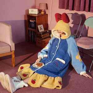 Women's <b>Hooded</b> Nightdress <b>Robe</b> Lingerie Homewear Bathrobe Sleepwear Thickened Winter Plus Size Nightgown - Product Image 3