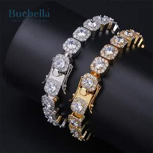 10mm Clustered Tennis <b>Bracelet</b> for Men Iced 14K White <b>Gold</b> Plated 925 Sterling Silver Moissanite <b>Bracelets</b> - Product Image 3