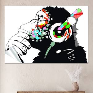 Toile imprimée avec un graffiti de singe de Banksy aux couleurs vives : Décoration audacieuse de style Pop Art, ART SUR VERRE TÉRMÉTRAL - Product Image 1
