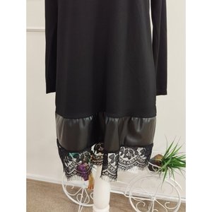 Vestido Modal Corto con Cuello Ciclista y Detalles de Cuero y Tul en el Bajo de la Falda, Manga Larga para Mujer, 38483 - Negro - Product Image 5