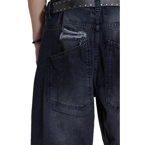 กางเกงยีนส์ฮิปฮอปแนววินเทจของผู้ชายกางเกงยีนส์ขาบานเข้ารูปแบบ Baggy ทรงตรงสำหรับฤดูร้อน2026ออกแบบได้ตามต้องการ - Product Image 5