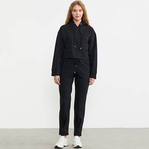 Nouvel ensemble décontracté streetwear pour femme, en molleton 100 % coton, écologique, avec cordon de serrage, couleur unie, idéal pour l'hiver - Product Image 1