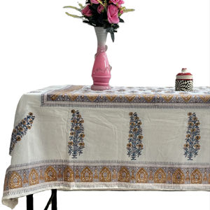 Mantel de Algodón Estampado a Mano: Rayas Florales, Estilo Boho para Comedor - Product Image 1