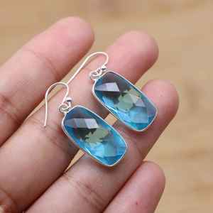 Pendientes de Plata de Ley 925 con Cuarzo Azul, Joyería Hecha a Mano, Elegante Regalo para Mujer - Product Image 2
