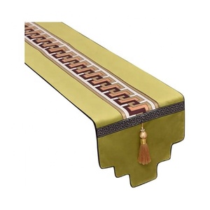 Mehendi Colour Turkish Style Embroidered 100% Organic Cotton GOTS Certified Luxury Elegant Wedding Rectangular <b>Table</b> <b>Runners</b> - Product Image 1