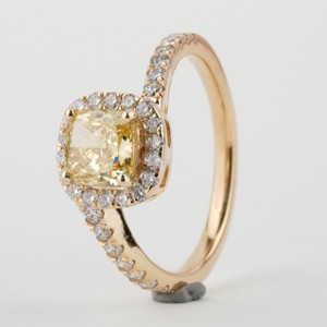 East To West Setting 1.00 Ct Yellow Colored <b>Cushion</b> Cut & <b>Round</b> Cut Lab Grown Diamond Engagement Ring Eco-friendly Diamond Ring - Product Image 3