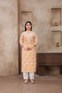 Confort d'été exclusif Dernier Lukhnowi Chikankari Kurti Plazzo traditionnel indien pour jeune femme élégante - Product Image 4