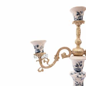 เชิงเทียนทองเหลืองสีทองหรูหราพร้อมตัวเครื่องพอร์ซเลนลายดอกไม้ดีไซน์ยุโรปคลาสสิกและผู้ถือสี่แขนที่หรูหรา - Product Image 2