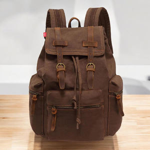 <b>Leather</b> Canvas Backpack <b>Bag</b> for <b>Men</b> Women Outdoor Travel School <b>Work</b> Hiking, Durable Multi Pocket Large Capacity Pack CBP-0085 - Product Image 6