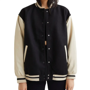 Logo personnalisé de haute qualité Polaire Dames Letterman Crop Top Varsity Vestes Bouton de gros Femmes Varsity Baseball Vestes - Product Image 1