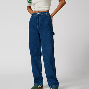 Femmes Premium Denim Baggy été pleine longueur lavé surdimensionné bouton Fly pantalon respirant mi plat avant décontracté hiver jean - Product Image 1