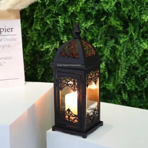 New Decorative Matte Black Metal And Glass Candle <b>Lantern</b> Moroccan Style for Home and Christmas Decor <b>Lanterns</b> - Product Image 5