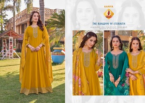Ensemble Kurti et Dupatta traditionnel en viscose pure et soie Vichitra avec broderie et imprimé feuille d'or, prêt-à-porter pour mariage, style Maruti, très demandé - Product Image 5