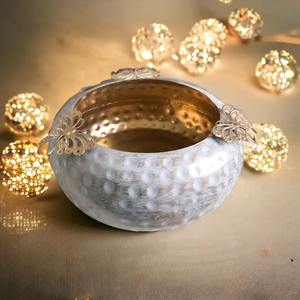 Designer Hammered Metal Decorative Bowl with <b>Butterfly</b> Accent Ideal for <b>Dining</b> <b>Table</b> Living Room and Party Setup From India - Product Image 1