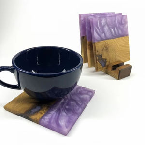 Vente en gros de sous-verres en résine et pierre de bois naturel fabriqués à la main, lot de 4 sous-verres modernes avec motif unique, - Product Image 1