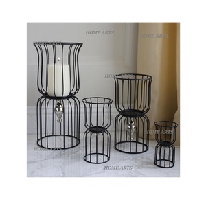 Ensemble de 3 porte-bougies de différentes tailles, couleur noire, en fer, de qualité supérieure, pour table, en gros - Product Image 3