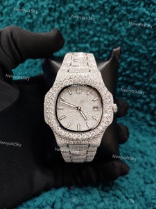 Reloj de diamante de acero inoxidable VVS Shine para hombre de lujo Moissanite helado completo movimiento automático cristal elegante banda regalo él ella - Product Image 2