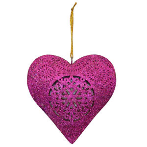 <b>Pink</b> Heart Hanging Metal <b>Ornament</b> Glitter Decorative Heart for Christmas Tree Wedding Party Home Decoration Gift Piece - Product Image 1