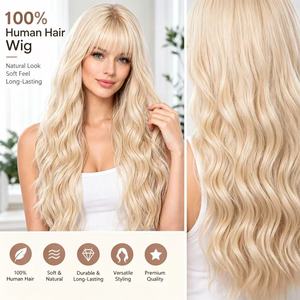 Perruque 100% cheveux humains, longue et ondulée, blonde, aspect naturel et doux pour un usage quotidien - Product Image 1