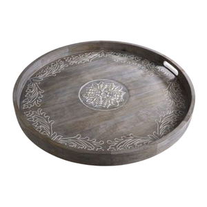 Ensemble de 2 plateaux de service en bois de manguier massif faits à la main avec poignée en fer Finition naturelle Rectangulaire Décoratif Cuisine & Maison - Product Image 3