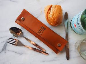 Porta Cubiertos Plegable de Cuero Genuino Ecológico y Duradero para Restaurante, Organizador de Cubiertos Hecho a Mano LCH-0048 - Product Image 3