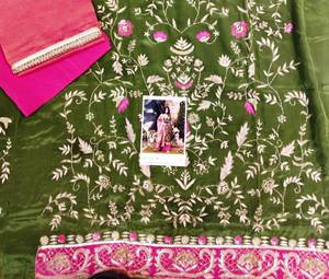 Designer moderne non cousu brodé à la main indien mode avant beaux costumes femmes Style traditionnel soie Protection solaire - Product Image 3