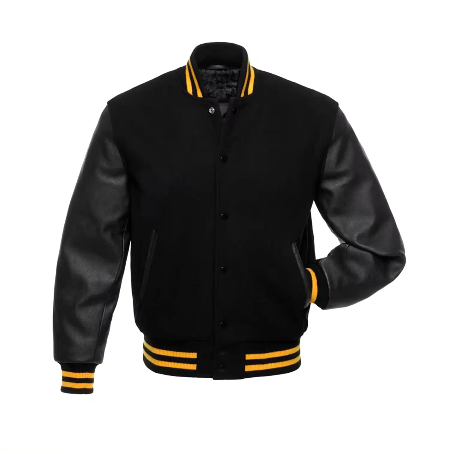 leather sleeve black bomber letterman jacket for menOEM Custom High Quality Men Embroidery Patch Warm