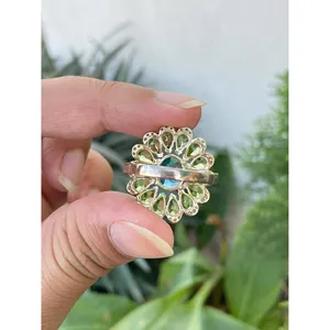 925 Silver Blue Topaz Peridot <b>Cocktail</b> <b>Ring</b> Vintage Romantic Style <b>Gold</b> Plated Inlay Lover's Shape Free Gemstone for Parties - Product Image 5