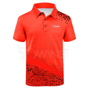 Polo pour homme à motif géométrique rouge, manches courtes, séchage rapide, design sportif, coupe classique, polyester tissé - Product Image 1