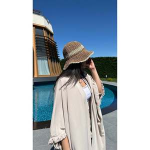 Camel Hand-Knitted Straw Beach <b>Hat</b> - Wide Brim Summer Sun Protection <b>Hat</b> with Color Detail HSR2099 - camel2099 - Product Image 4