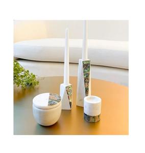 Bougeoir à bougie chauffe-plat décoratif au design tendance bougeoir en marbre blanc MOP de qualité exclusive au design attrayant - Product Image 1