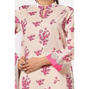 ชุดสูทผ้าลอนสำหรับผู้หญิงสีขาวนวลแบบ 3 ชิ้น ไม่เย็บตะเข็บ พร้อมลายพิมพ์ดิจิทัล คอจีน - Product Image 4