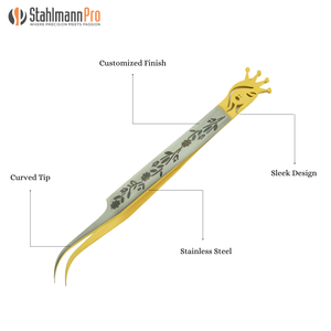 Pinces à épiler professionnelles de haute qualité en acier inoxydable, à pointe inclinée, pour extensions de cils, pointe incurvée, Stahlmann - Product Image 3