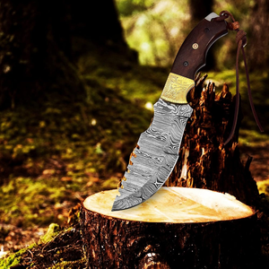 Cuchillo rastreador de Damasco forjado a mano, hoja fija, Funda de cuero, cuchillo de caza y supervivencia para acampar al aire libre, compatible con OEM - Product Image 2