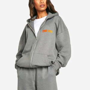 OEM/ODM Streetwear zippé de haute qualité sweat à capuche oversize à épaules tombantes pour les femmes sweats à capuche personnalisés à fermeture éclair avec logo imprimé bouffant pour les femmes - Product Image 1