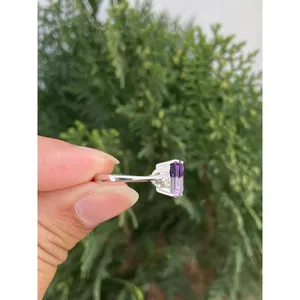 14K Gold Natural Amethyst Diamond Emerald Cut <b>Ring</b> Handmade Luxury Fine Jewelry Wholesale Supplier - Product Image 6