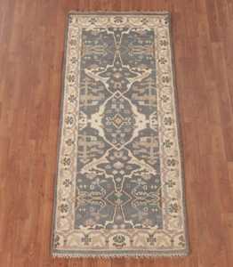 Tapis oriental moderne Oushak géométrique gris/ivoire noué à la main 3 'x 6' tapis en laine abstrait taille personnalisée options de couleur pour la maison - Product Image 1