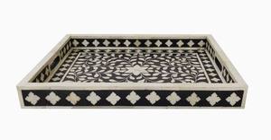 ถาดเสิร์ฟเรซิน MDF สีดำและสีขาวขนาดใหญ่ถาดฝังกระดูกลายดอกไม้สไตล์วินเทจสำหรับตกแต่งบ้าน - Product Image 2