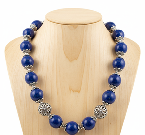 High Quality 18-Inch Tibetan <b>Silver</b> Geometric Beaded Bracelet & <b>Necklace</b> Unisex Hand-Knotted Trendy Natural Lapis Lazuli Gift - Product Image 4