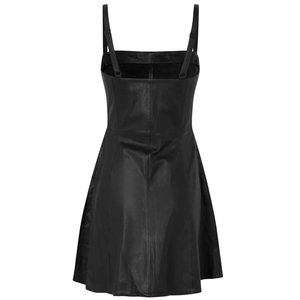 OEM 2024 nuevo cuello de la mejor calidad sin mangas botones de rana de piel sintética Mini vestido de mujer disponible a precio barato - Product Image 2