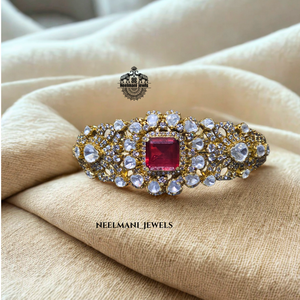 Pink and Green Moissanite Stone Mossitate Polki <b>Bracelet</b> and Bangle - Product Image 1