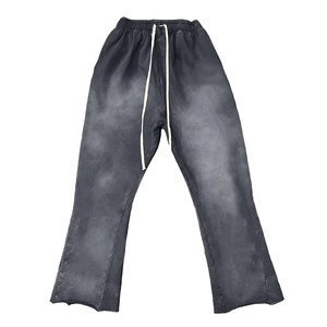 Pantalons empilés pour hommes Pantalons de survêtement évasés 100% coton éponge brut à bord coupé et délavés à l'acide - Product Image 3